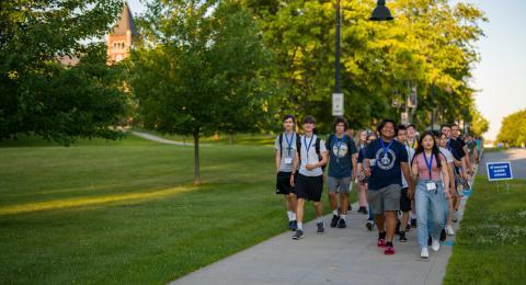 Group of students walking at orientation